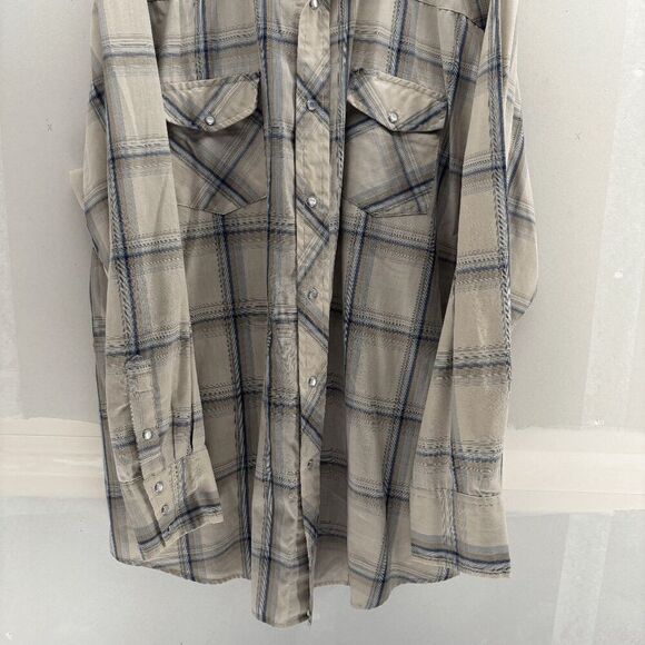 Vintage 90s Y2K Roper Pearl Snap Taupe Blue Striped Long Sleeve 2XL Shirt City - Picture 3 of 7